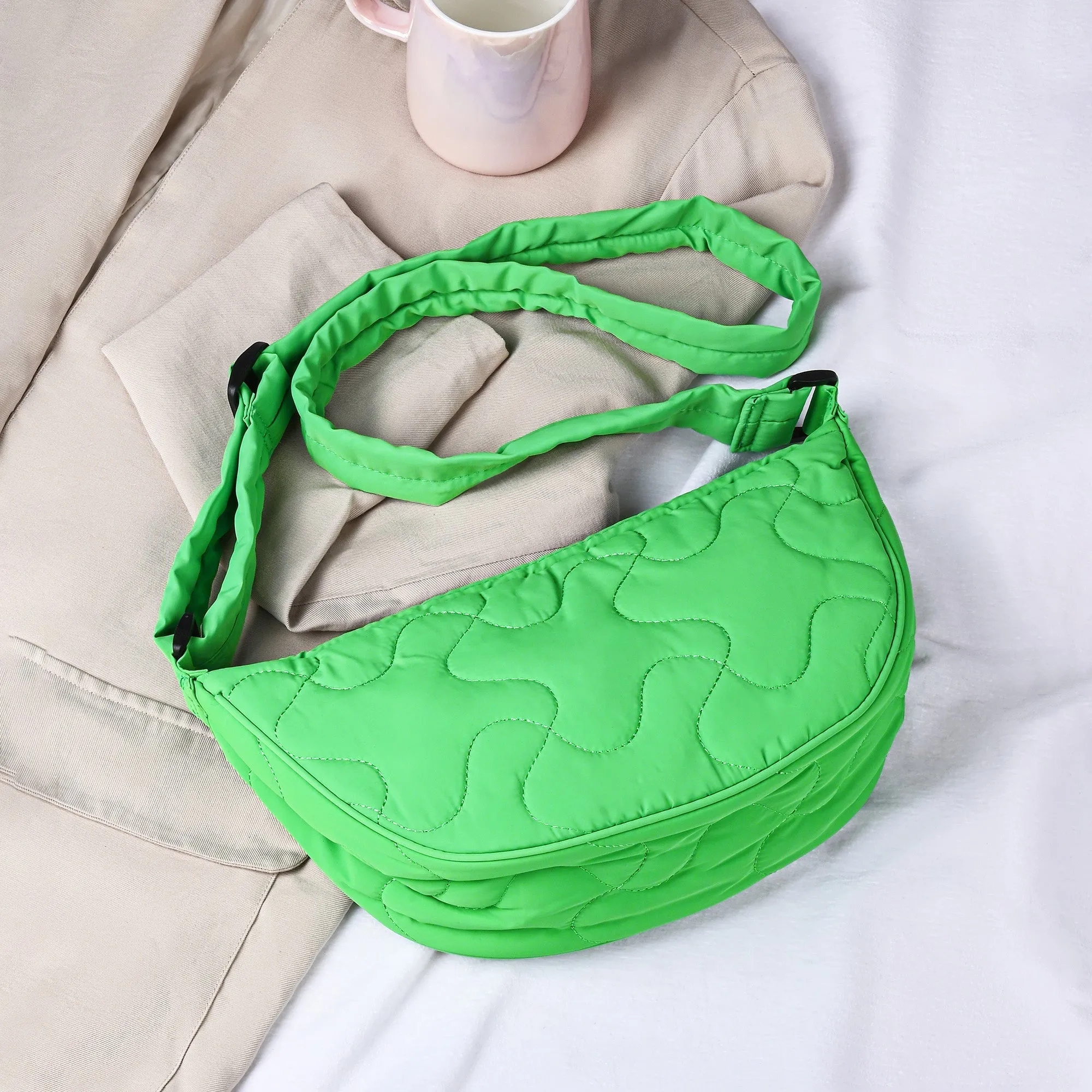 Accessorize London Women's Green Quilted Cross-body Bag