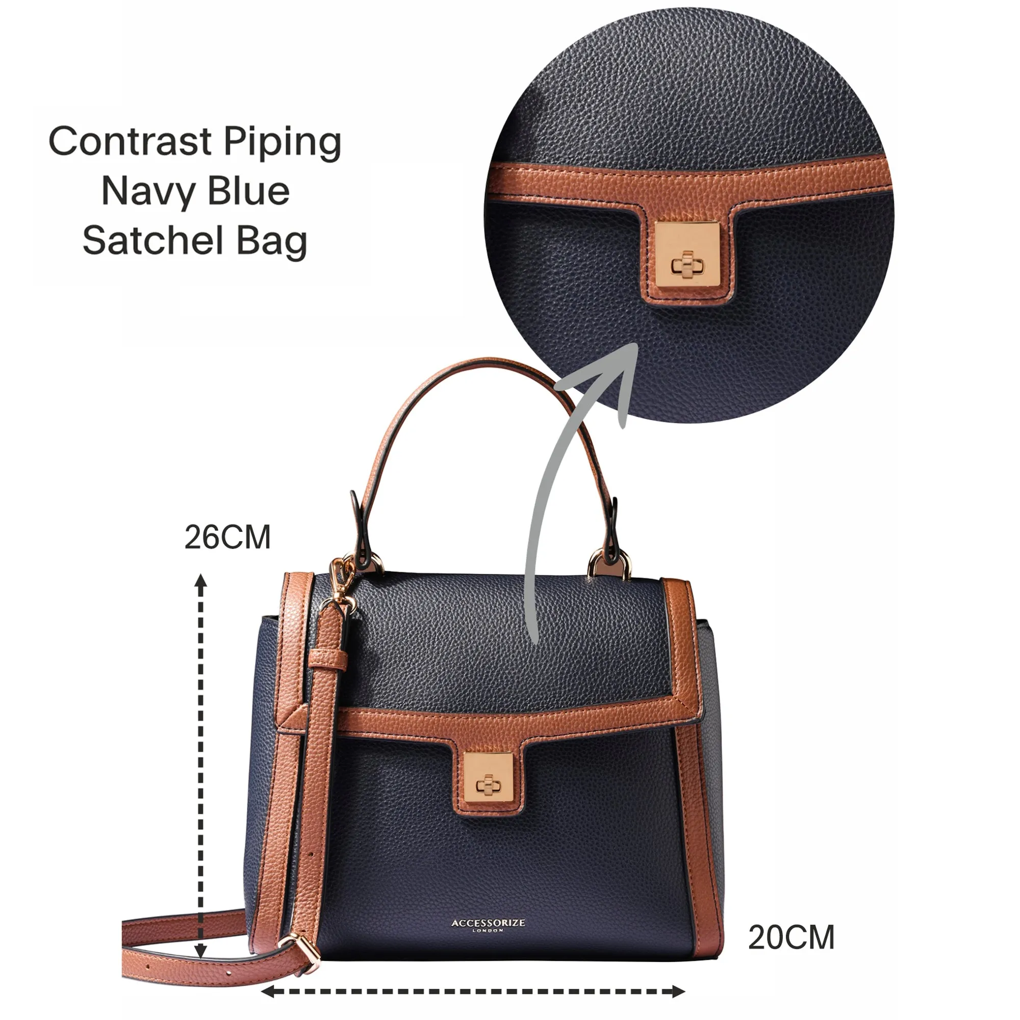 Accessorize London Women's Navy Blue Contrast Piping Satchel