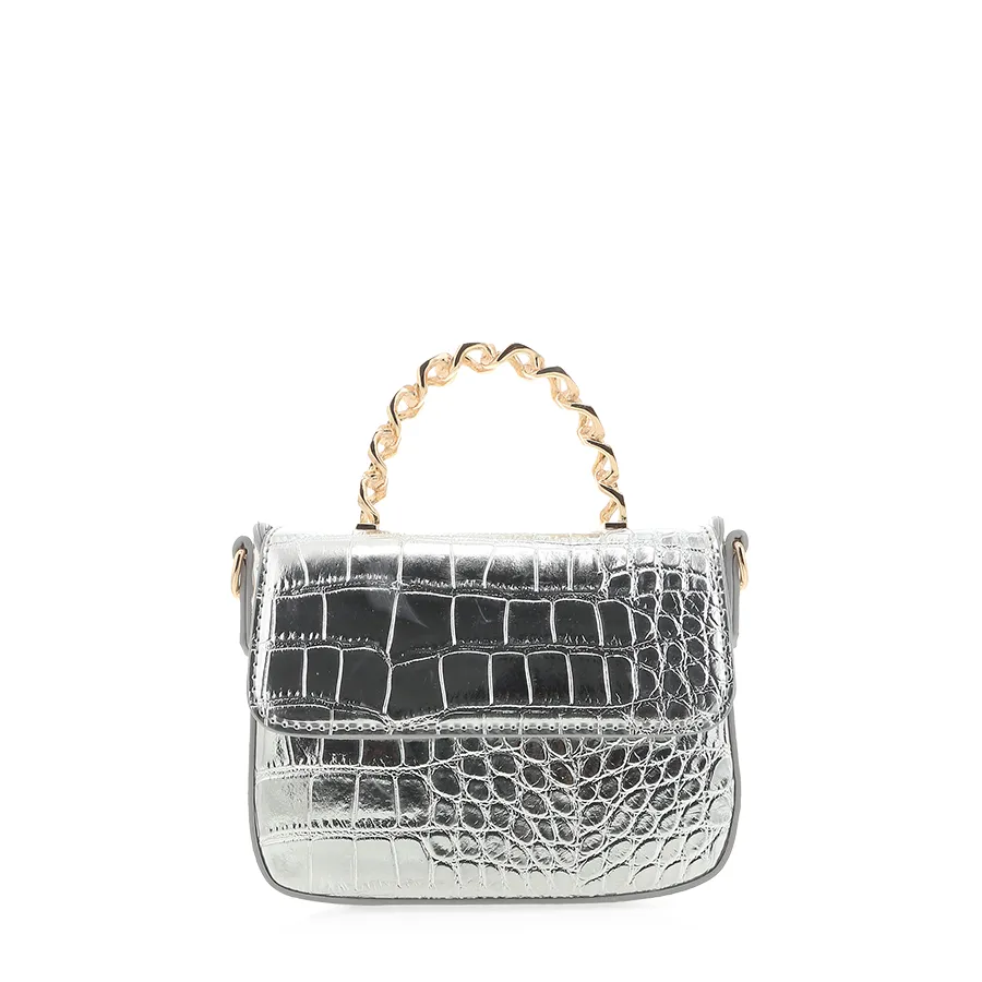 ALLAIAH HANDLE BAG - METALLIC SILVER CROC