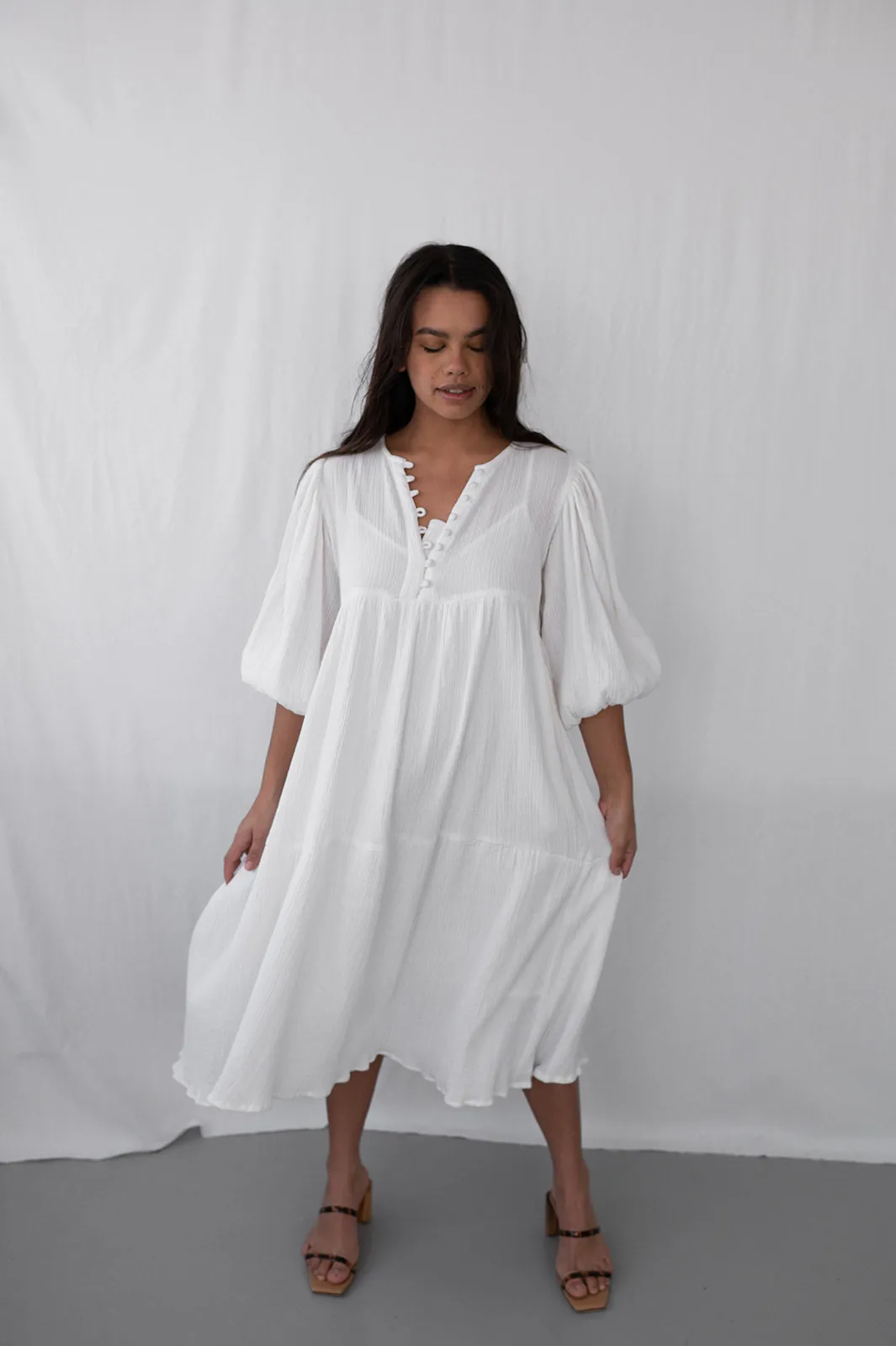 Asher Cotton Midi Dress in White