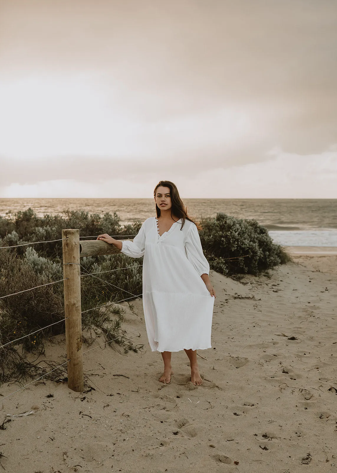 Asher Cotton Midi Dress in White