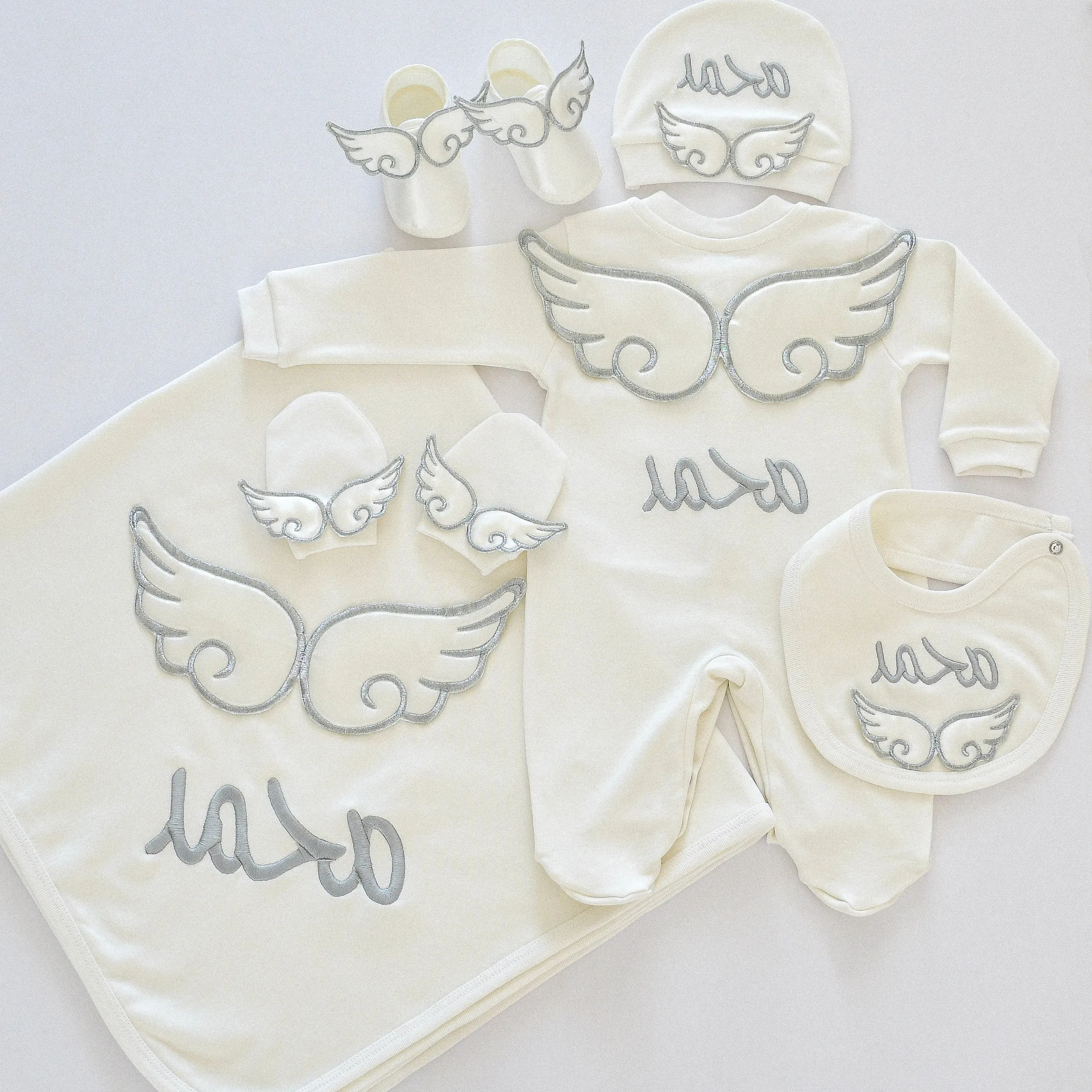 Baby Angel Embroidered Set with Baby Name