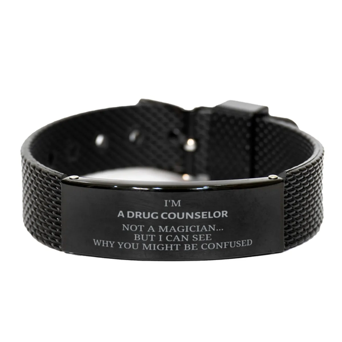 Badass Drug Counselor Gifts, I'm Drug Counselor not a magician, Sarcastic Black Shark Mesh Bracelet for Drug Counselor Birthday Christmas for  Men, Women, Friends, Coworkers