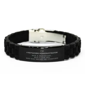 Badass Network Administrator Gifts, I'm Network Administrator not a magician, Sarcastic Black Glidelock Clasp Bracelet for Network Administrator Birthday Christmas for  Men, Women, Friends, Coworkers