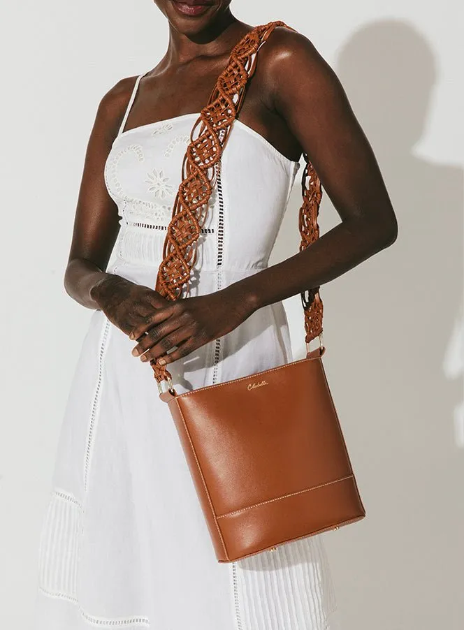 Brown Sioban Macrame Strap Bucket Bag