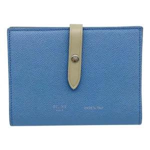 Celine Céline Blue Grained Calfskin Strap Passport Cover Wallet