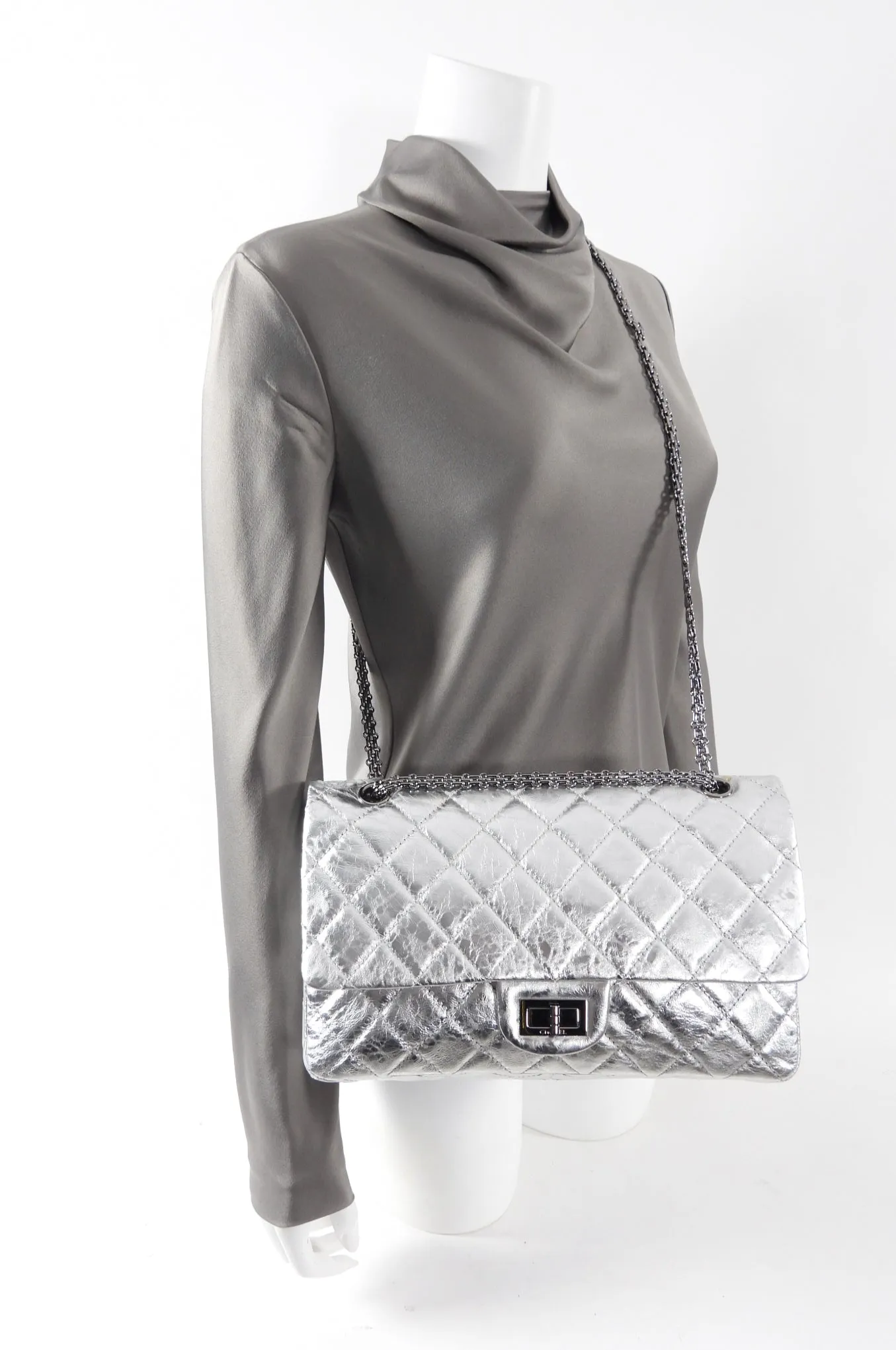 Chanel 2.55 Reissue 227 Jumbo Silver Aged Calfskin Flap Bag