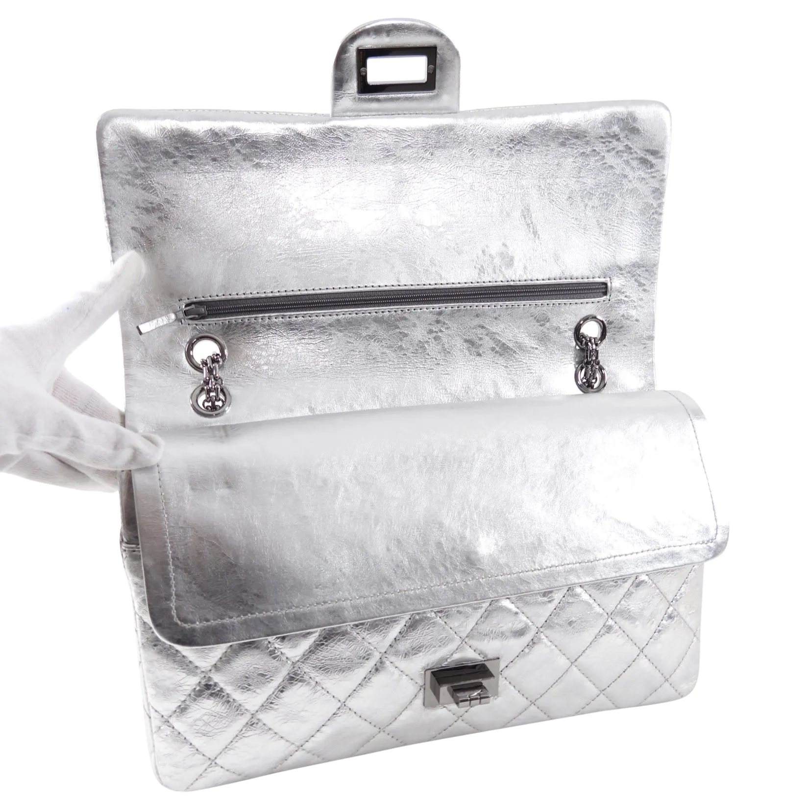 Chanel 2.55 Reissue 227 Jumbo Silver Aged Calfskin Flap Bag