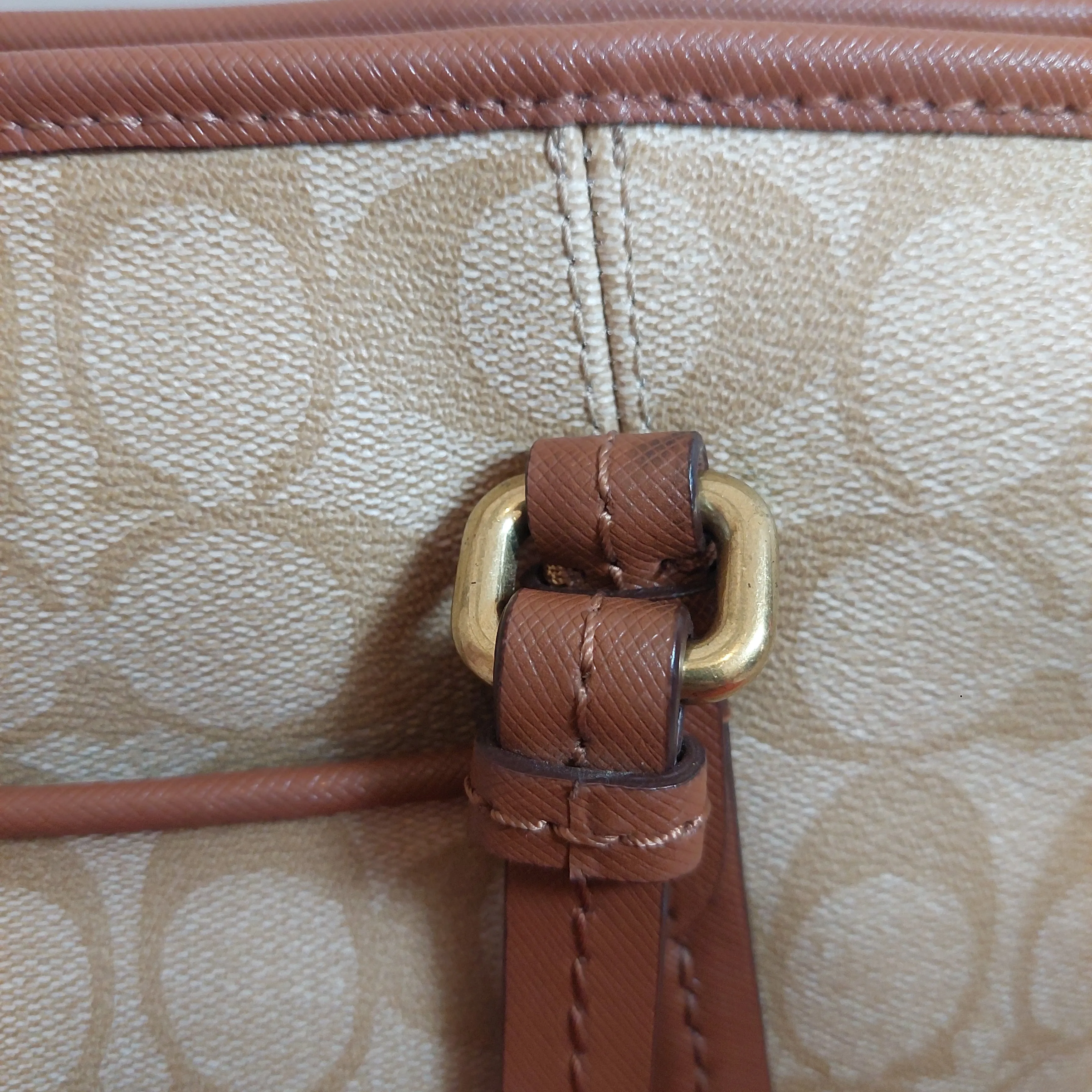 Coach Beige Monogram Coated Canvas Shoulder Bag | Pre loved |