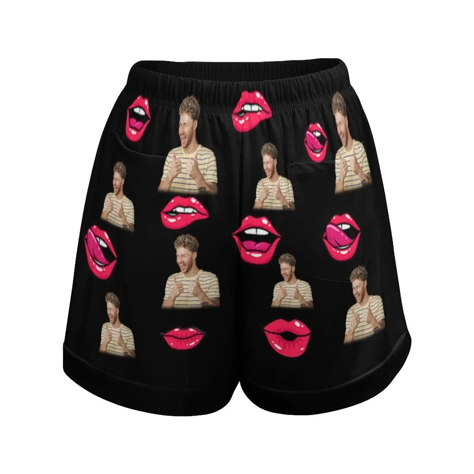 Custom Face Lover Lips  Personalized Photo Couple Matching Beach Shorts Men's Quick-drying Beach Shorts & Women's High Waist Shorts