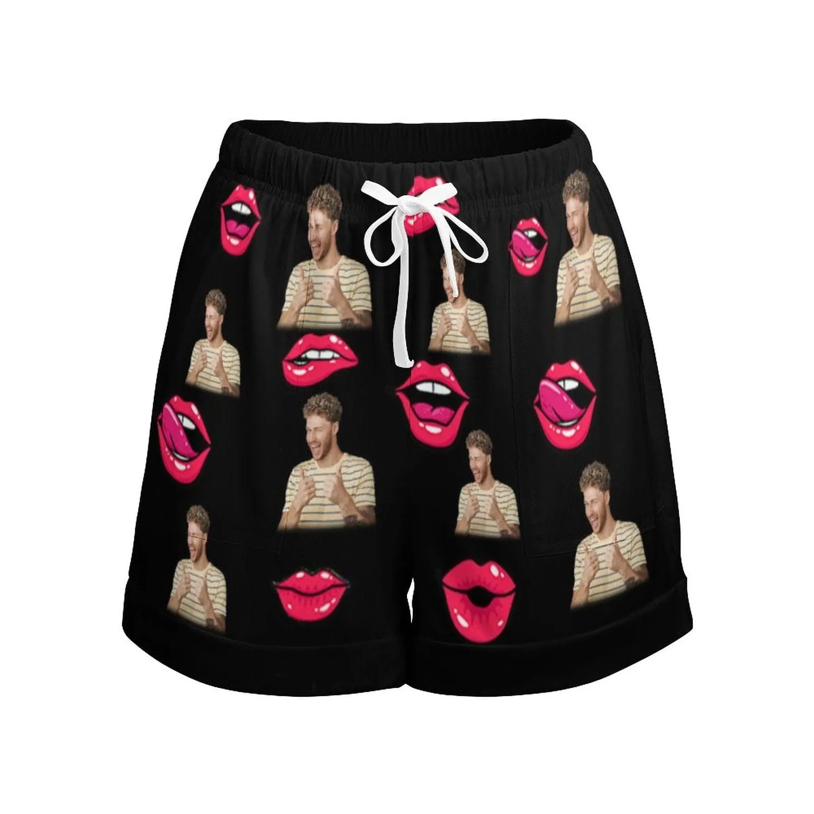 Custom Face Lover Lips  Personalized Photo Couple Matching Beach Shorts Men's Quick-drying Beach Shorts & Women's High Waist Shorts