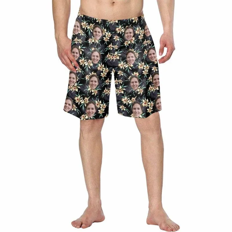 Custom Face Plant Couple Matching Beach Shorts Personalized Men's Elastic Beach Shorts&Women's Mid-Length Board Shorts Swim Trunks