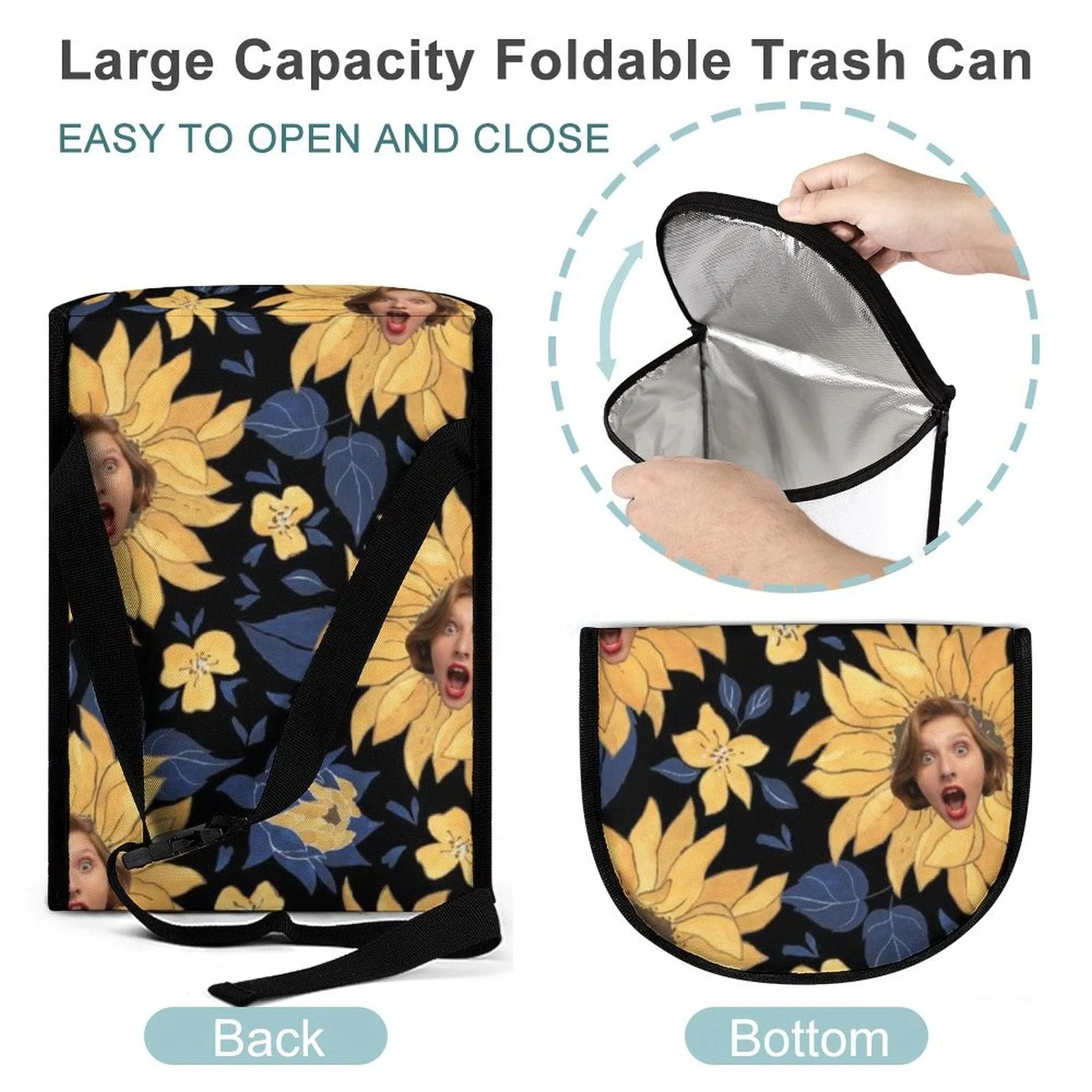 Custom Face Sunflowers Car Garbage Bag Personalized Car Storage Bag