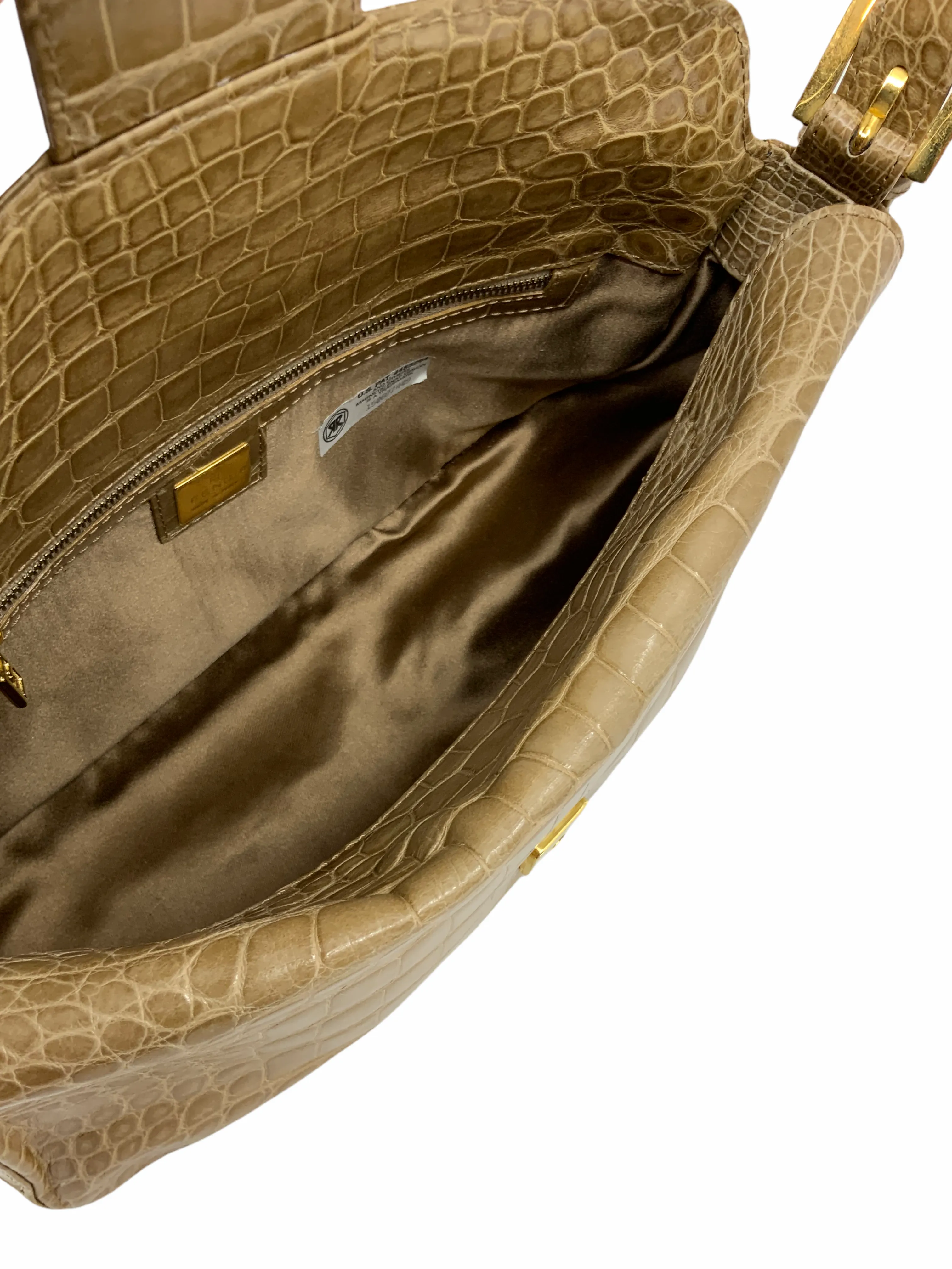 Fendi Crocodile Gecko FF Baguette Shoulder Bag