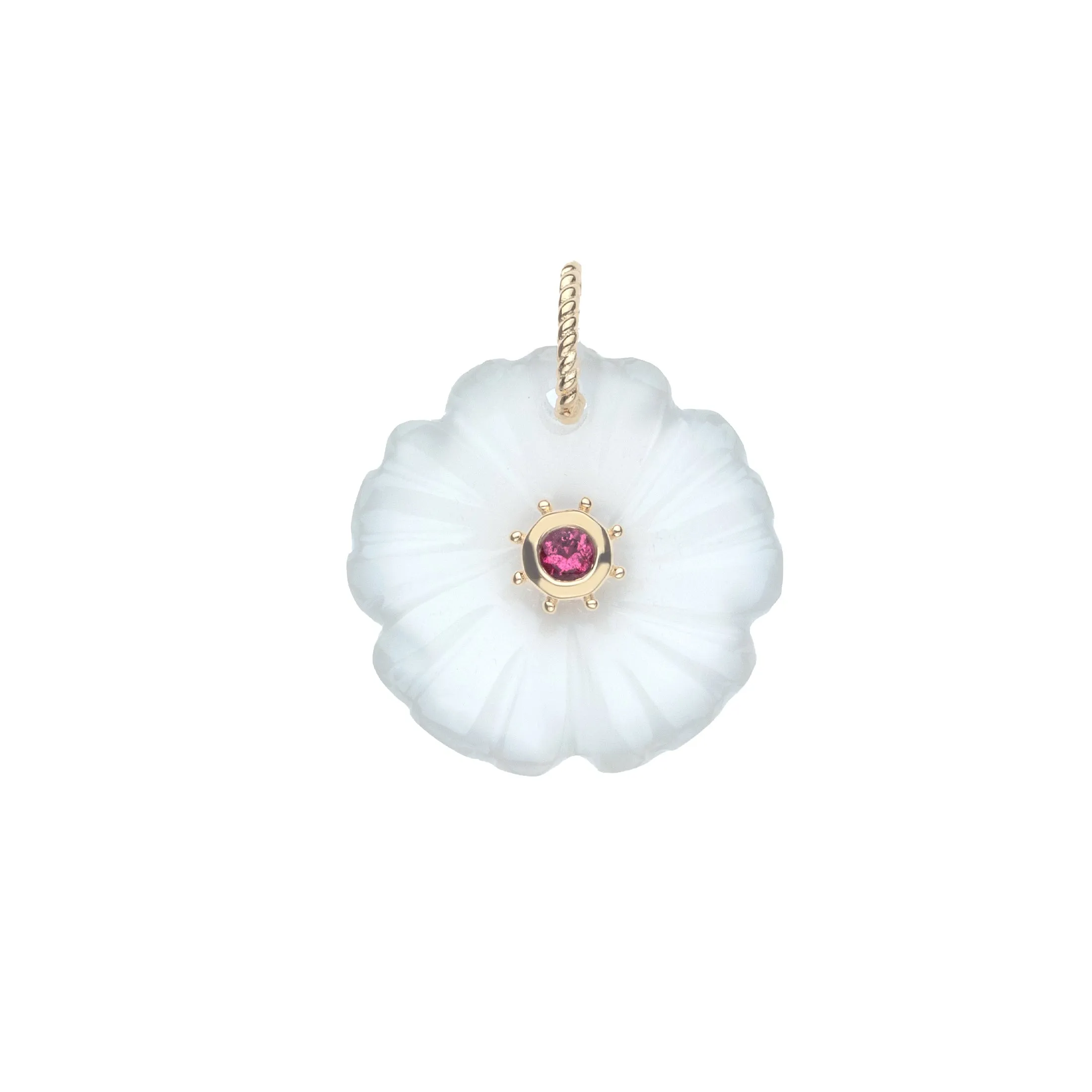 JOY White Quartz Carved Primrose Pendant in Solid Gold