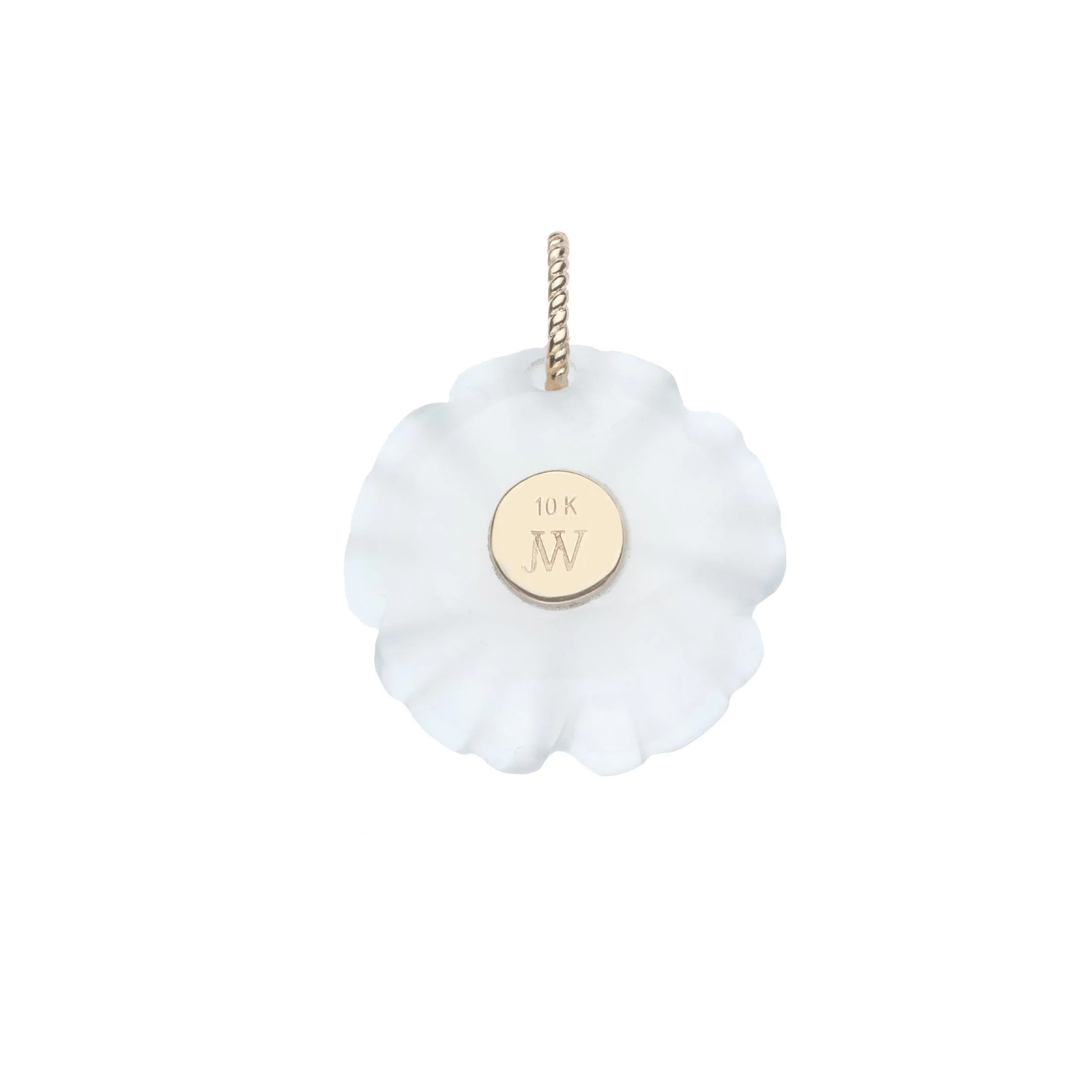 JOY White Quartz Carved Primrose Pendant in Solid Gold