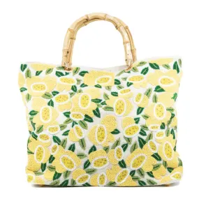 Chic Lemon-Inspired Beaded Tote Bag with Unique Design