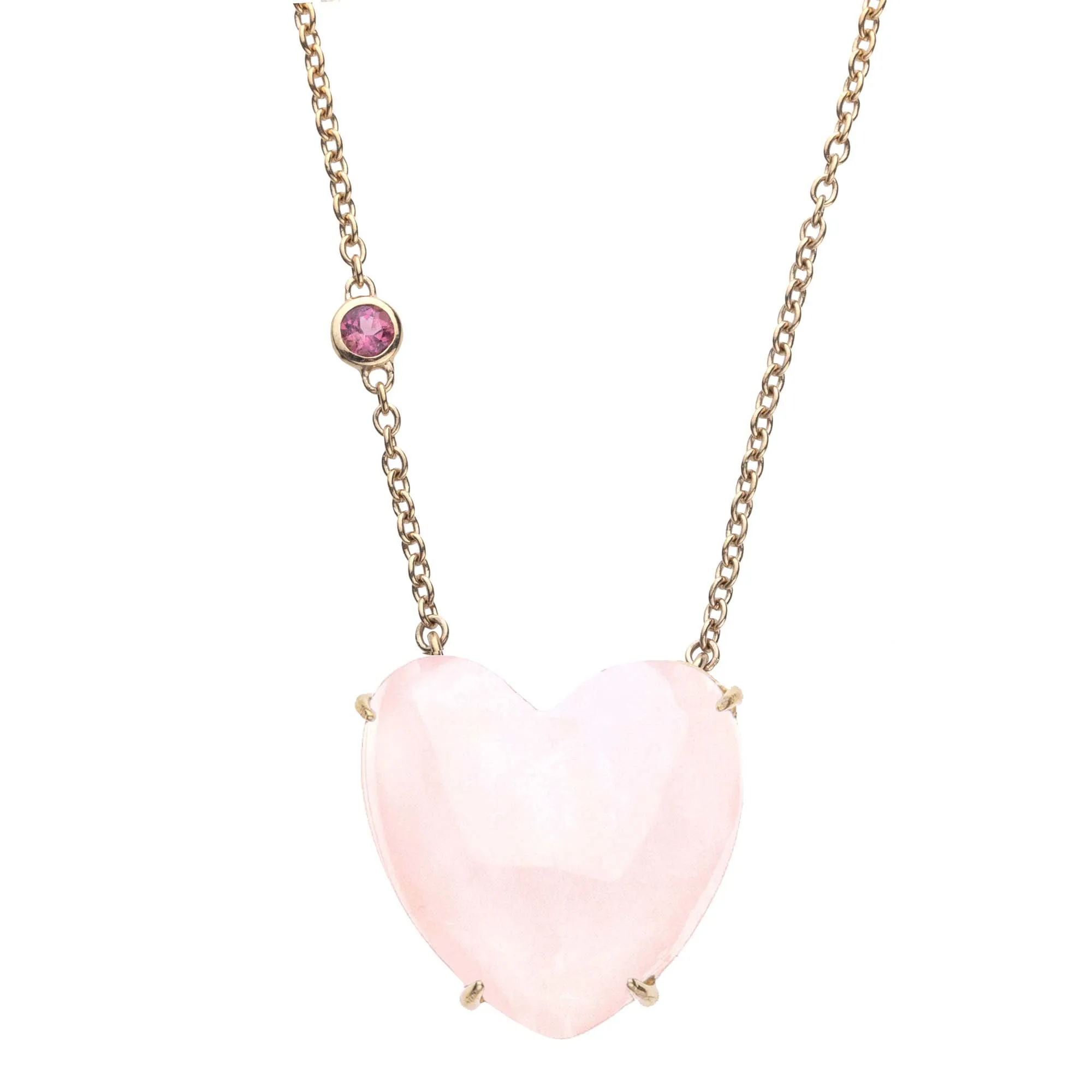 LOVE Rose Quartz Carved Heart Necklace with Gold Setting SALE