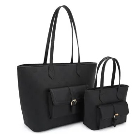 Monogram belted front pocket tote set - black