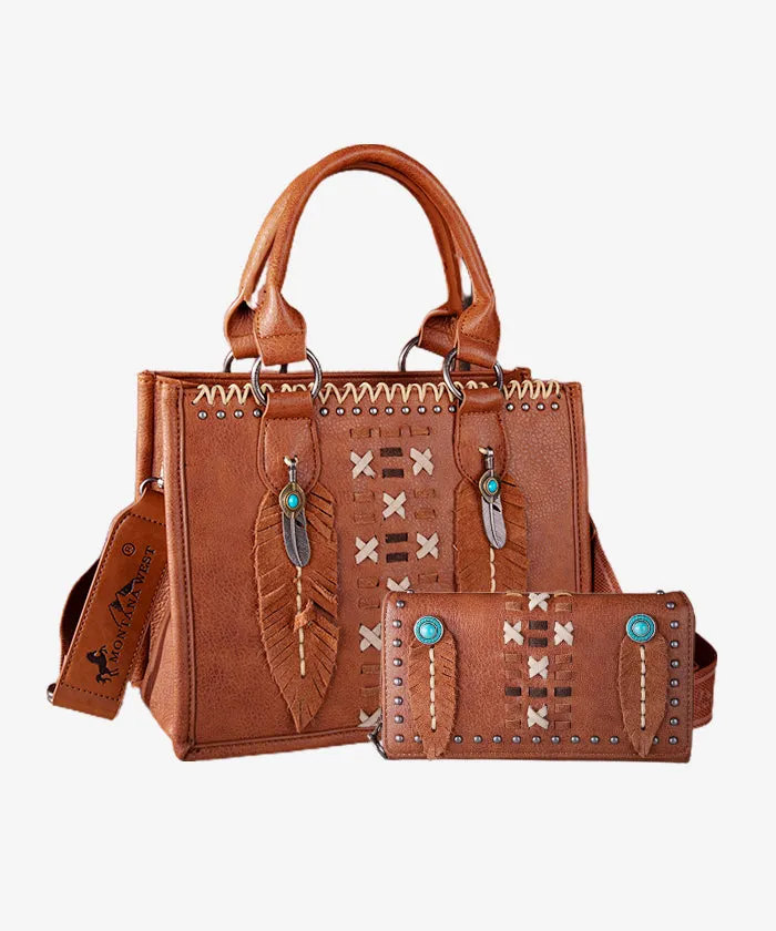 Montana West Whipstitch Feather Tote Bag Set