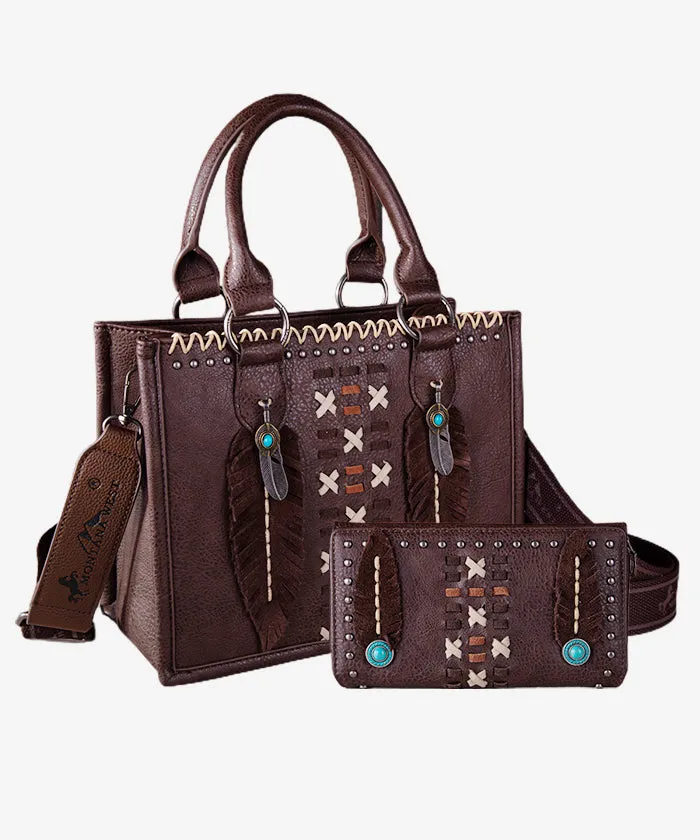 Montana West Whipstitch Feather Tote Bag Set