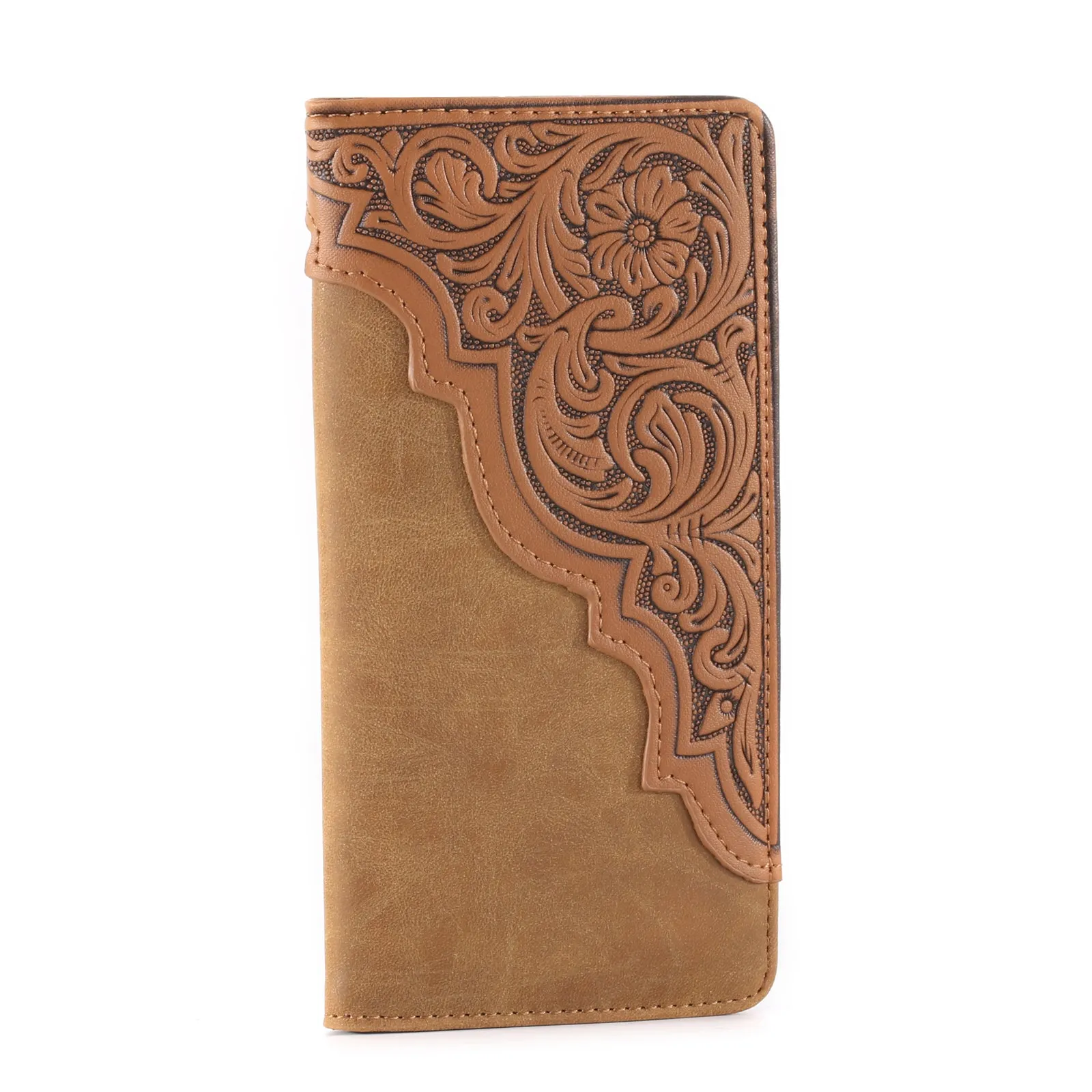 MW-613  Embossed Floral  Men's Bifold Long PU Leather Wallet