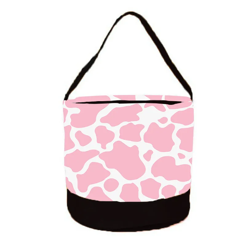 Pink Cowhide Round Storage Bin