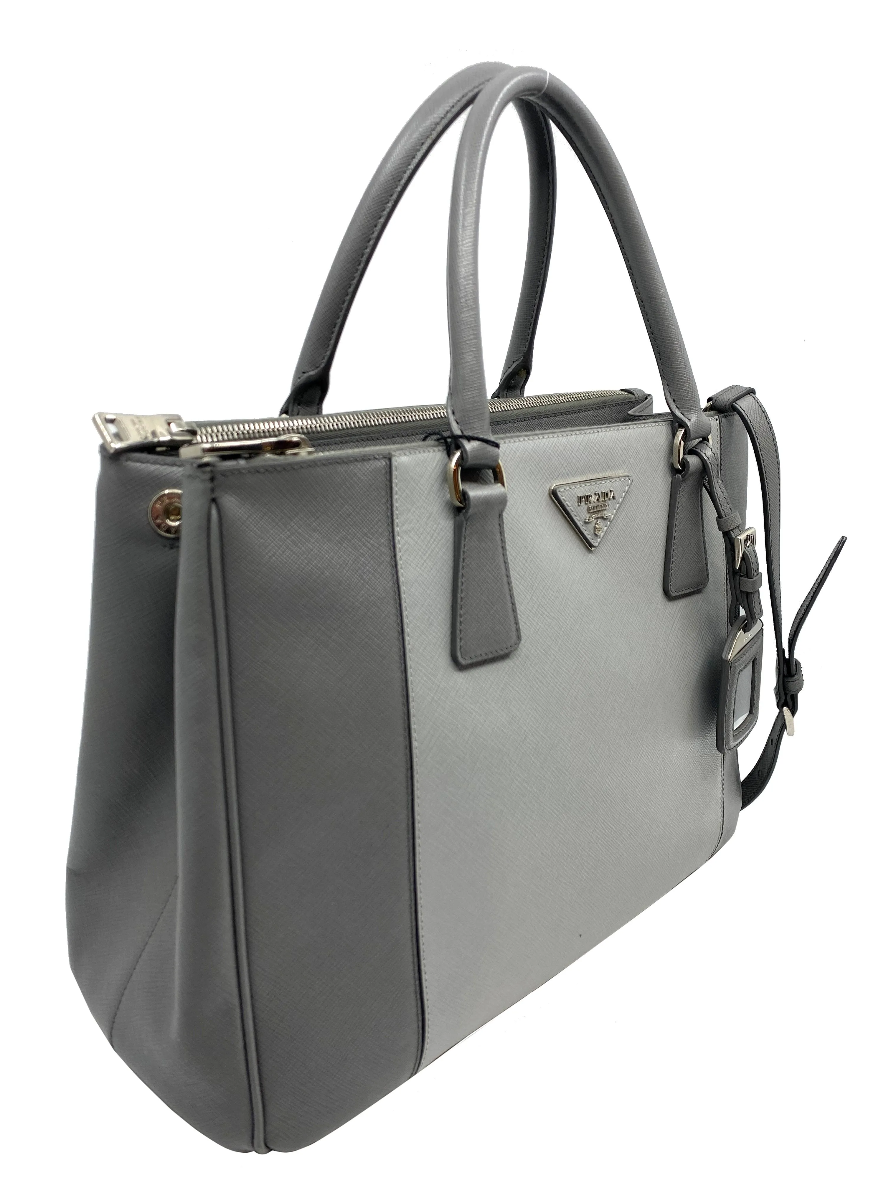 Prada Saffiano Bicolor Double Zip Tote Bag