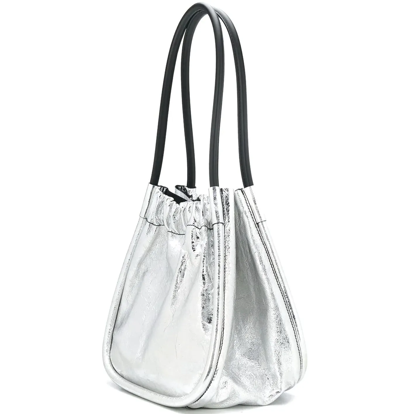 PS Ruched Tote Large Calf, Silver