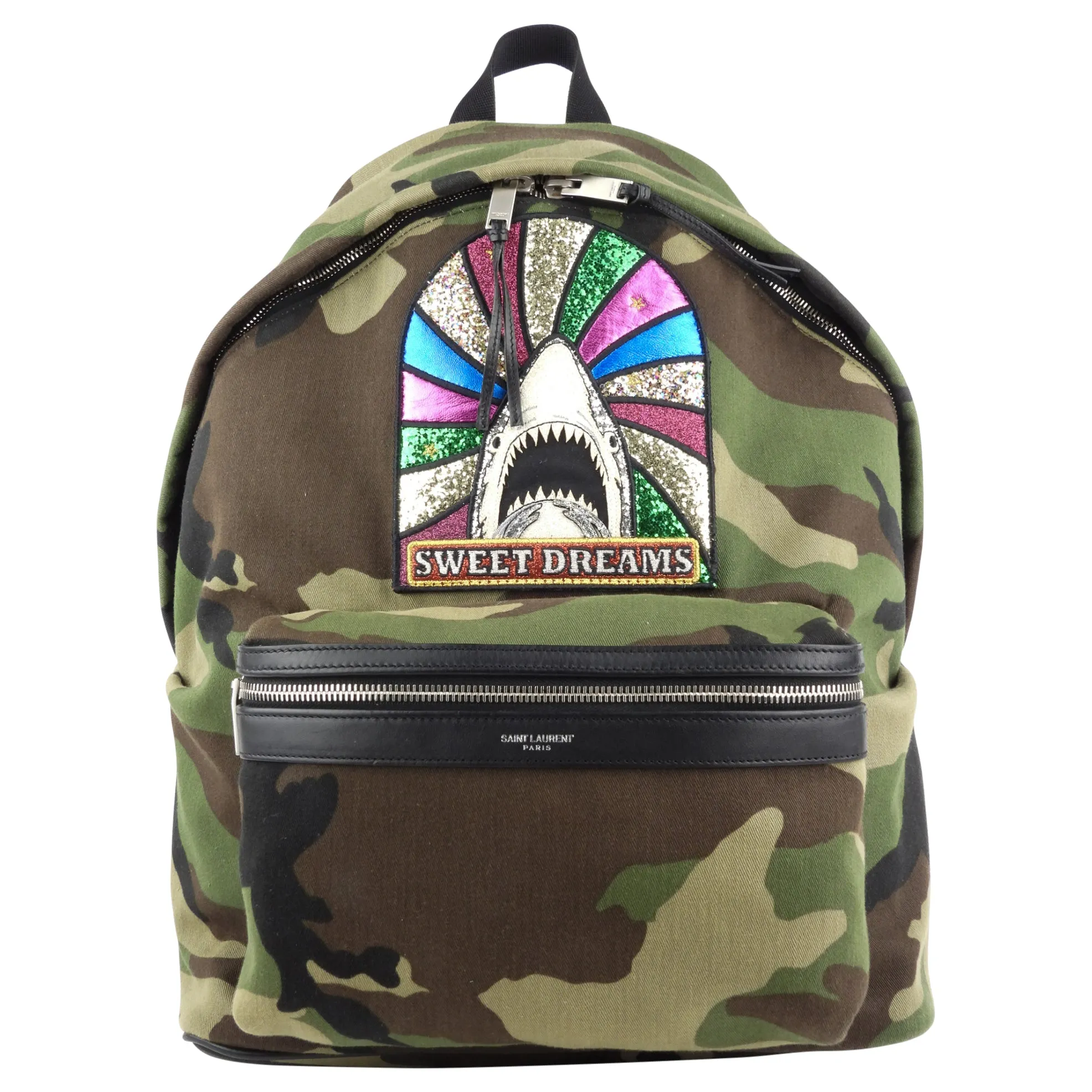 Saint Laurent Camo Canvas City Sweet Dreams Shark Backpack