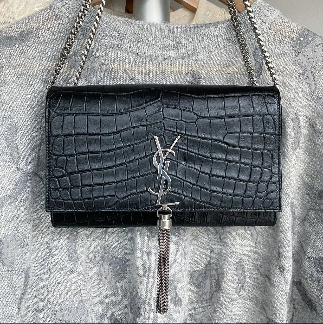 Saint Laurent Medium Embossed Kate Tassel Bag