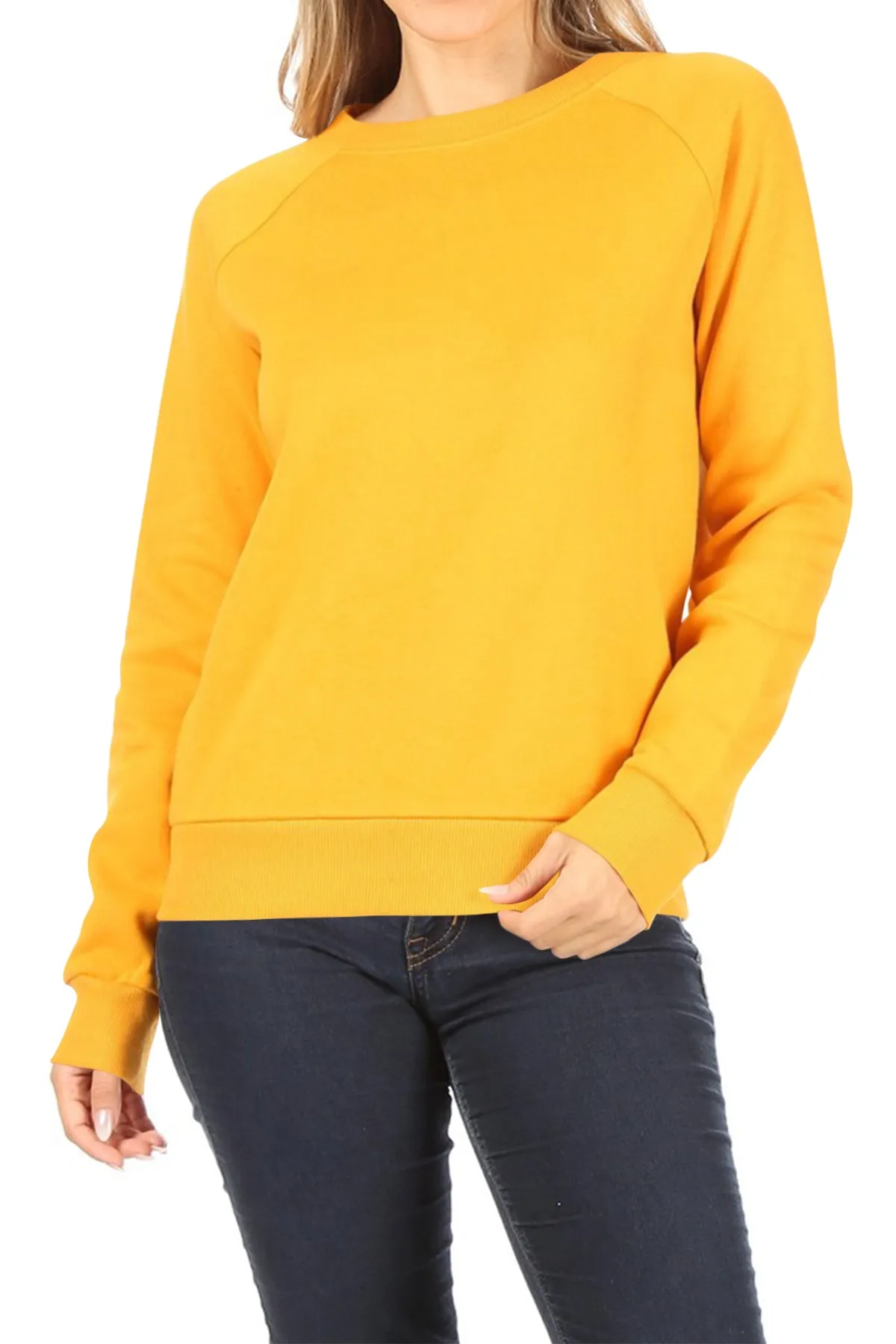 Women's Casual Pullover Fleece Long Sleeve Basic Crew Neck Solid Sweatshirt