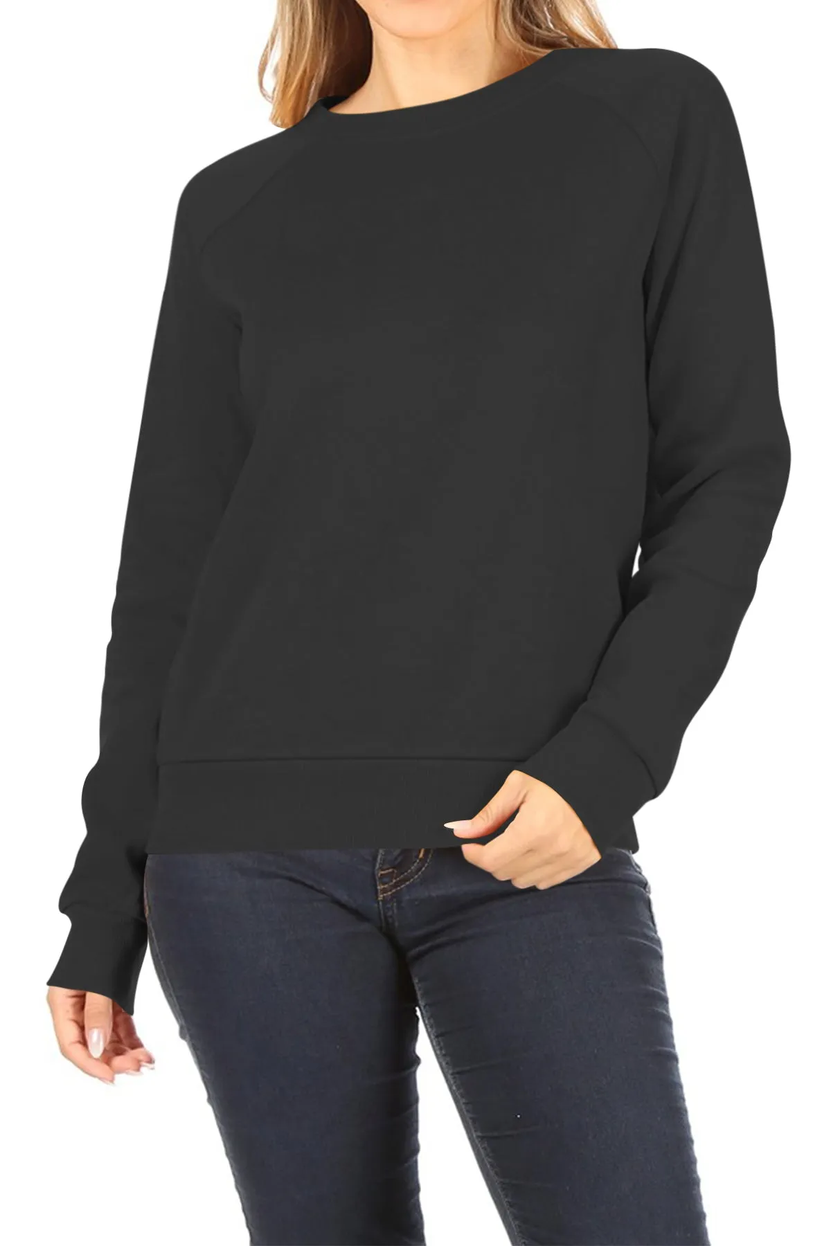 Women's Casual Pullover Fleece Long Sleeve Basic Crew Neck Solid Sweatshirt